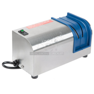 BRAND NEW SCRATCH AND DENT! Edlund 401 Stainless Steel Countertop Electric Knife Sharpener with Guides and Pressure Sensitive Motor. 230 Volts, 1 Phase. 