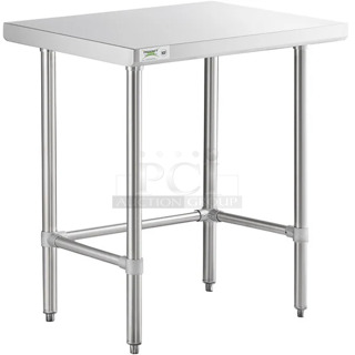 BRAND NEW SCRATCH AND DENT! Regency 600WT24X30SS 24" x 30" 16-Gauge 304 Stainless Steel Commercial Open Base Work Table. May Be Missing Pieces. 