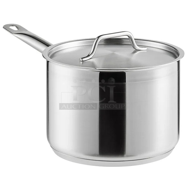 4 BRAND NEW SCRATCH AND DENT! Vigor 473SSAUCP4 SS1 Series 4 Qt. Stainless Steel Sauce Pan with Aluminum-Clad Bottom and Cover. 4 Times Your Bid!  - Image 1 of 6