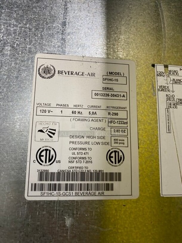 Beverage Air Commercial Single Door Reach-In Freezer! With Poly Coated Racks! Solid Stainless Steel! Model: SF1HC1S SN: 001322630431A 120V - Image 8 of 9