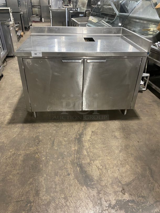 Custom Made Commercial Work Top Table! With 2 Door Storage Space Underneath! Solid Stainless Steel! On Legs!