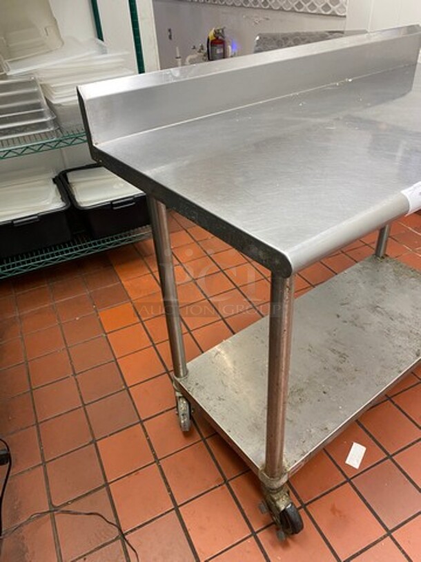 Solid Stainless Steel Work Top/ Prep Table! With Back Splash! With Storage Space Underneath! On Casters! - Image 2 of 6