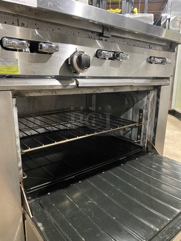 Sunfire Commercial Natural Gas Powered 6 Burner Stove! With Raised Back Splash And Salamander Shelf! With Oven Underneath! All Stainless Steel! On Casters! - Image 7 of 8