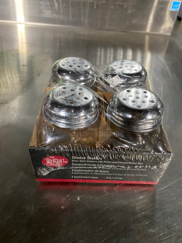 NEW! IN THE BOX! Table Craft 6 OZ Seasoning/ Cheese Shakers! Glass Swirl With Chrome Tops! 3x Your Bid! - Image 2 of 7