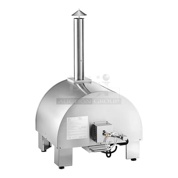 BRAND NEW SCRATCH & DENT! Backyard Pro 31 3/4" Stainless Steel Hybrid Wood / Liquid Propane Outdoor Countertop Pizza Oven - Dented On The Exterior, Missing Scrub Brush, Appears To Be No Damage To the Inside Or Ceramic Tiles.  - Image 2 of 10