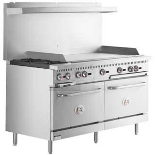 BRAND NEW SCRATCH AND DENT! CPG 351S60G48L Commercial Stainless Steel Liquid Propane Gas 60" Gas Range With 48" Griddle, Two Burners And Two Ovens With Steel Racks. Stock Picture Used For Gallery Picture
