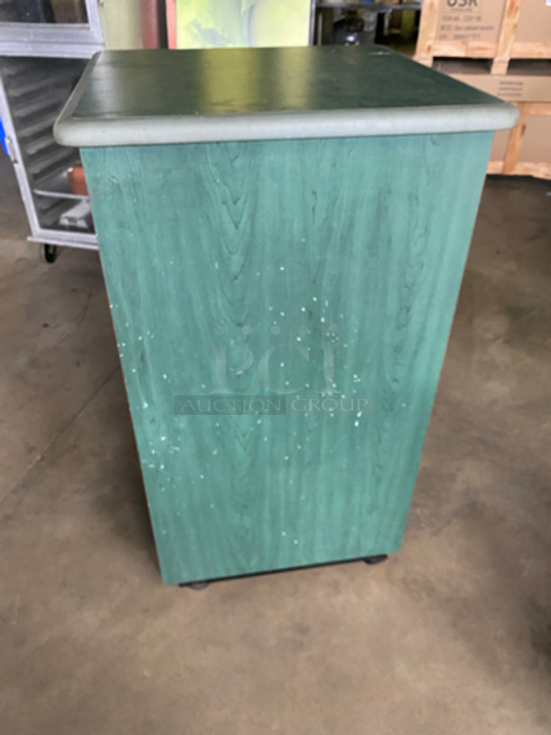 Green Wooden Pattern Trash Can Shell! With Trash Deposit Flap, Front Door And Black Poly Trash Bin! - Image 3 of 6