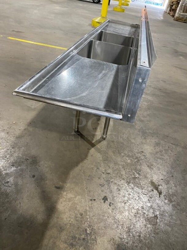 Commercial 2 Compartment Dish Washing Sink! With Dual Side Drain Board! With Back Splash! All Stainless Steel! On Legs! - Image 2 of 8