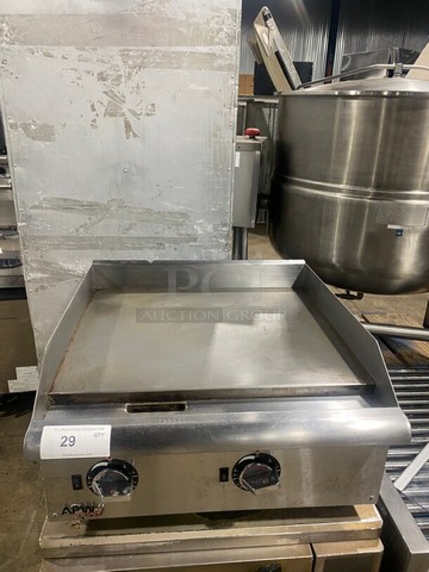 APW Wyott Commercial Countertop Flat Top Griddle! With Back And Side Splashes! All Stainless Steel! On Legs!
