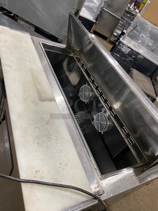 Atosa Commercial Refrigerated Mega Top Sandwich Prep Table! With Commercial Cutting Board! With 2 Door Storage Space Underneath! All Stainless Steel! On Casters! Model MSF8302 Serial MSF8302AUS100317022300C40028 - Image 8 of 9