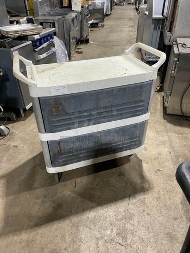 Rubbermaid Commercial White Poly 3 Tier Cart! With Dual Side Push/ Pull Handles! On Casters! - Image 1 of 5