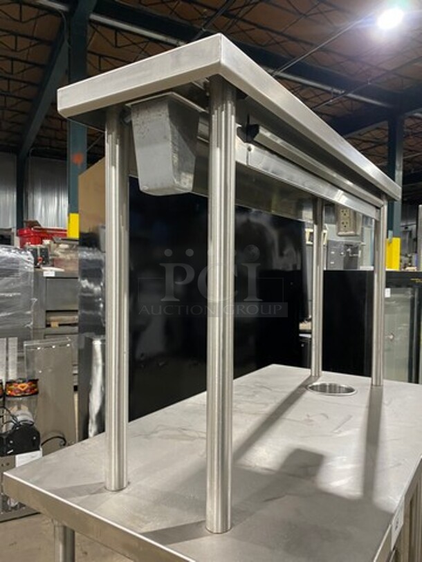 NICE! Commercial Work Top/ Prep Table! With Overhead Shelf! With Trash Deposit Hole! With Shelf Storage Space Underneath! Solid Stainless Steel! On Legs! - Image 6 of 9