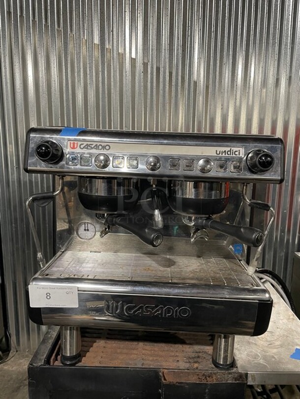 Casadio Stainless Steel Commercial Countertop 2 Group Espresso Machine w/ 2 Portafilters and 2 Steam Wands! MODEL UNDICI 208V 1PH - Image 1 of 12