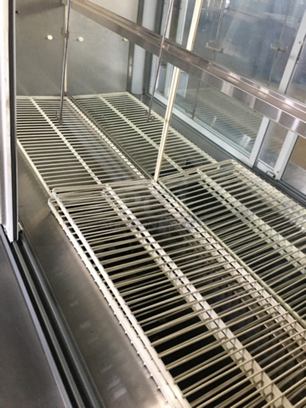 SWEET! Knight 2 Door Reach In Merchandiser! With Sliding View Through Doors! With Poly Coated Racks! With 2 Door Storage Underneath! All Stainless Steel! On legs! - Image 4 of 4