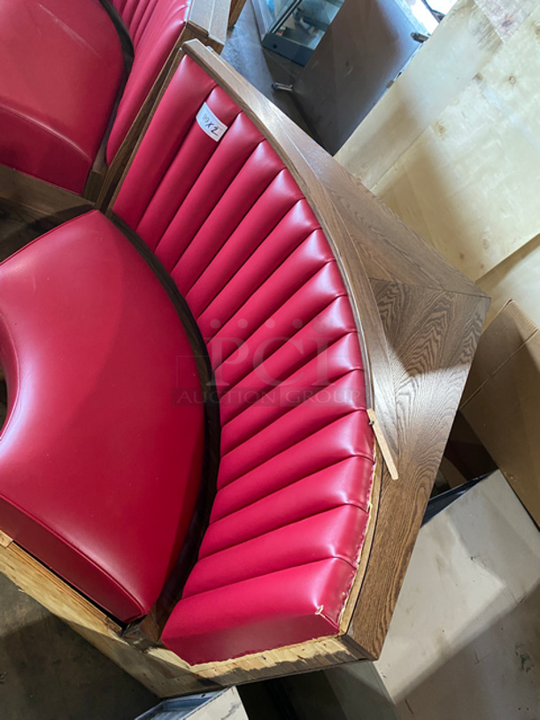 NEW! Single Sided Curved Red Cushioned Booth Seat! With Wooden Outline! Perfect For In The Corner Placement! Can Be Connected With Any Of The Booths Listed! 2x Your Bid! - Image 3 of 9