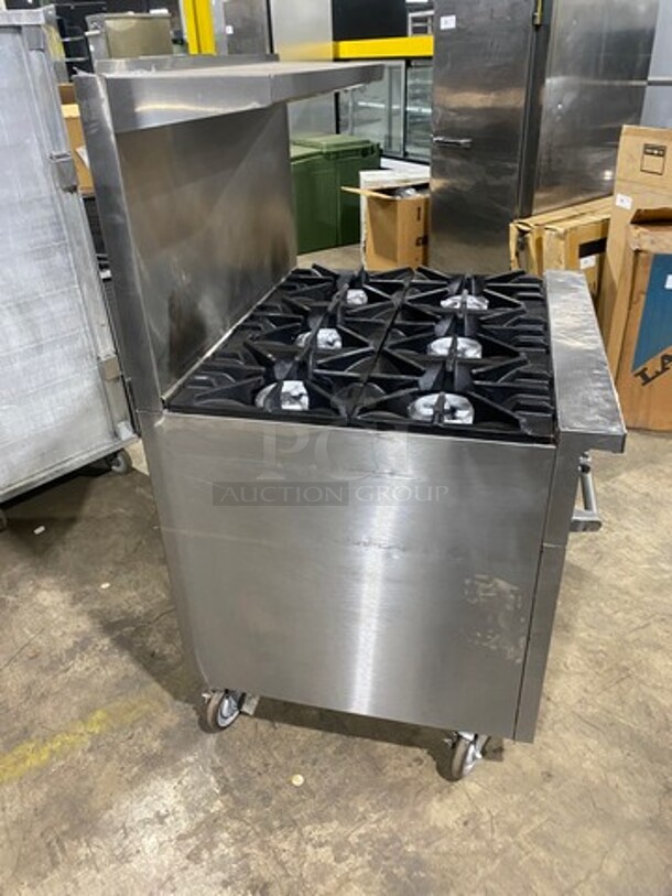 Sunfire Commercial Natural Gas Powered 6 Burner Stove! With Raised Back Splash And Salamander Shelf! With Oven Underneath! All Stainless Steel! On Casters! - Image 4 of 10
