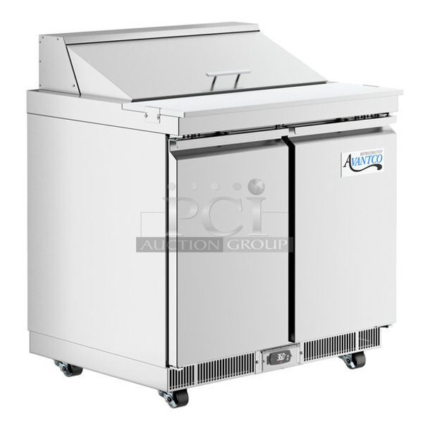 BRAND NEW SCRATCH AND DENT! 2023 Avantco 178ZPT36HC Stainless Steel Commercial Sandwich Salad Prep Table Bain Marie Mega Top. 115 Volts, 1 Phase. - Item #1114066