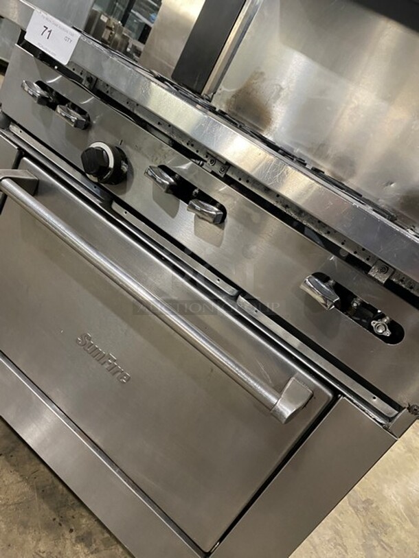 Sunfire All Stainless Steel Natural Gas 6 Burner Stove! With an Underneath Full Size Stove! And a Back Splash And Salamander Shelf! On Casters! Model X366R - Image 9 of 10