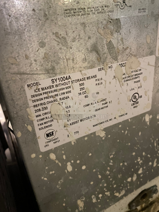 Manitowoc Commercial Ice Maker Head! Stainless Steel! Model: SY1004A 208/230V 60HZ 1 Phase - Image 5 of 8