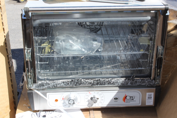 BRAND NEW SCRATCH & DENT! Cooking Performance Group COH-T3-A Electric Thermostatic Countertop 3 Tray Half Size Convection Oven with Moisture Injection - 120V, 1650W Dented, Knobs & Glass Broken  - Image 3 of 3