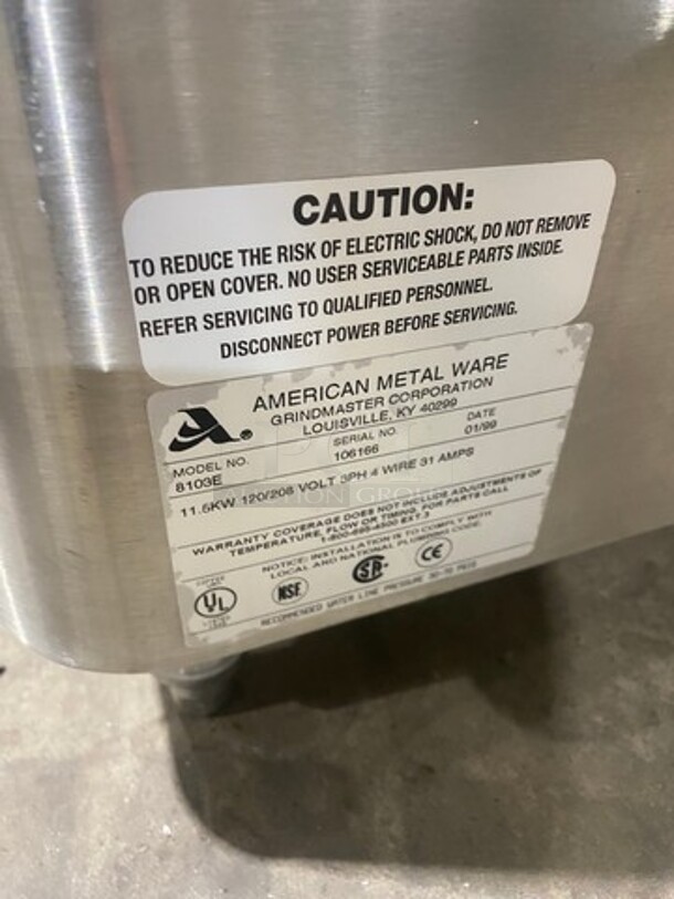 American Metal Ware! All Stainless Steel! Dual Coffee Brewer! With Hot Water Line! On Legs! Model 8103E Serial 106166! 120/208V 1 Phase! - Image 9 of 11