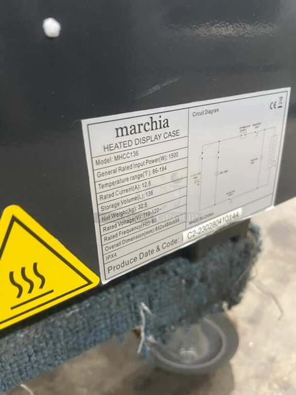 Late Model 2023! Marchia 34" Heated Countertop Display! With Rear Sliding Doors! With Metal Racks! 110-120V! Model: MHCC136! - Image 7 of 8