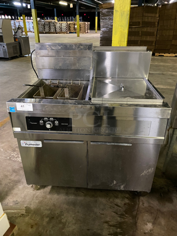 Frymaster Commercial Natural Gas Powered Deep Fat Fryer! With Side Dumping Station! With Back Splash! 2 Metal Frying Baskets! All Stainless Steel! On Casters! Model: 11814NSC SN: 1412PO0003 110/120V 60HZ 1 Phase - Image 1 of 11
