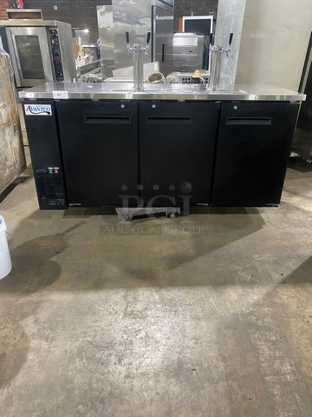 NICE! LATE MODEL!  Avantco Commercial Refrigerated Dual Tower Kegerator! With Towers! With 3 Door Storage Space Underneath! Poly Coated Racks! Model: 178UDD378 SN: 6436334321083606 115V 60HZ 1 Phase - Image 1 of 11