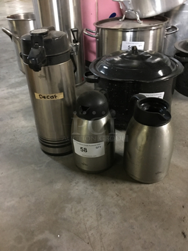 1 Coffee Holder/Dispenser! 2 Creamer/Milk Dispensers! All Have Stainless Steel Body! - Image 1 of 5