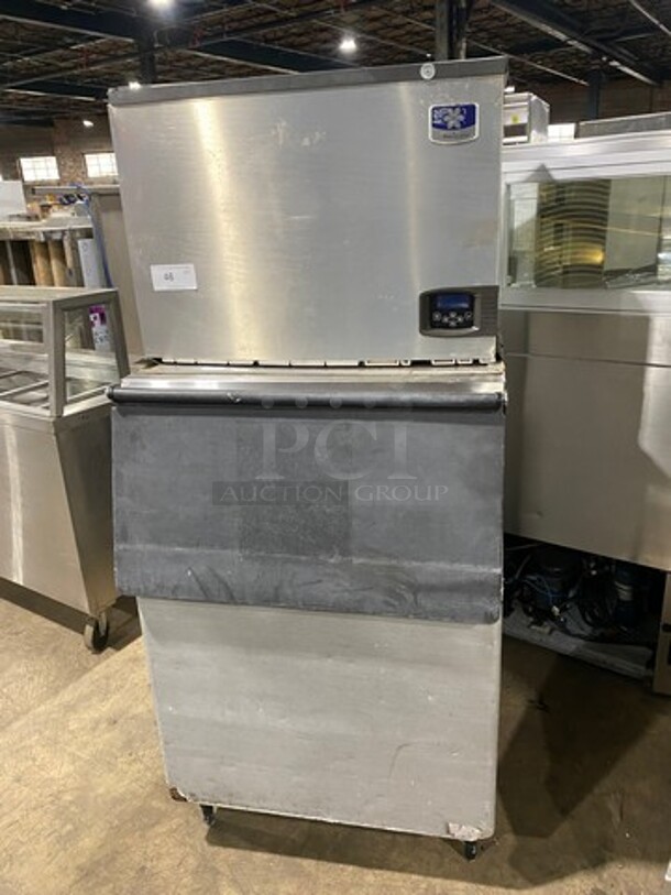Manitowoc Commercial Ice Making Machine! With Commercial Ice Bin Underneath! All Stainless Steel! Model ID0502A161D Serial 1120025579! 115V 1Phase! On Legs!