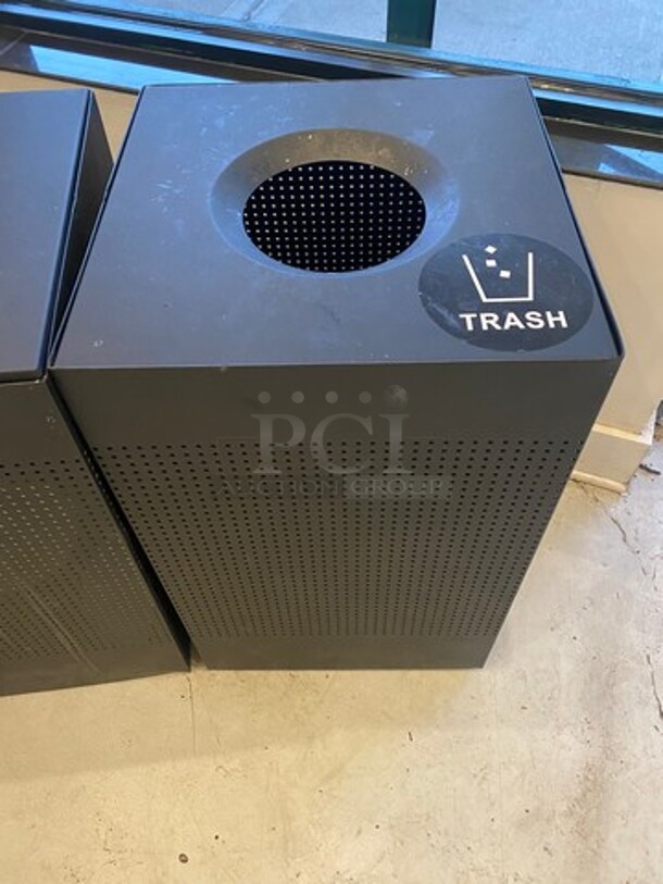 Black Metal Recycle And Trash Can Shell! With Trash Deposit Hole! Hinged Top Door Access! 2x Your Bid! - Image 2 of 5