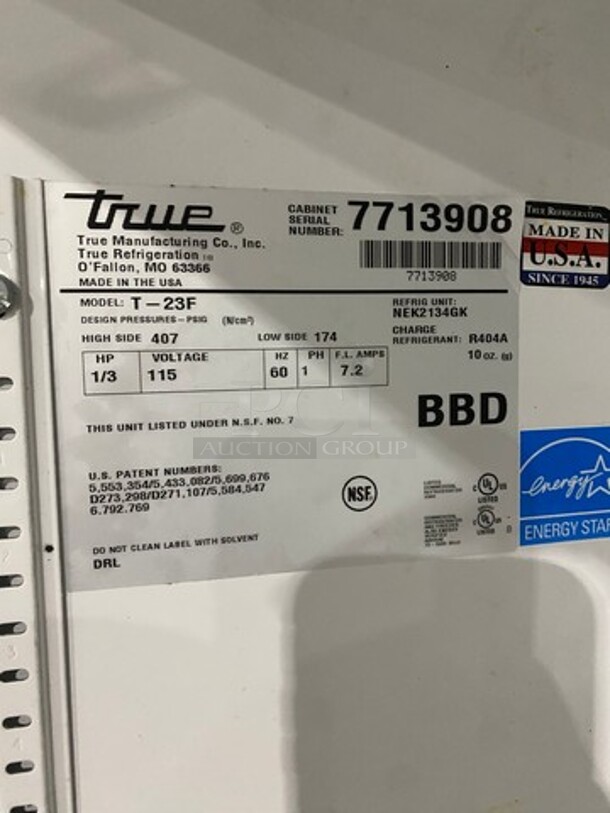 True Single Door Reach-In Freezer! With Poly Coated Racks! Solid Stainless Steel! On Casters! Model: T23F SN: 7713908 115V 60HZ 1 Phase - Image 6 of 11