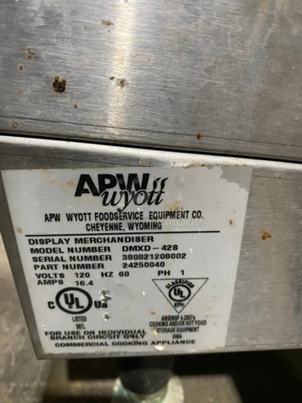 WOW! APW Wyott Commercial Countertop Heated Shelf Merchandiser! On Legs! Model: DMXD42S SN: 380821208002 120V 60HZ 1 Phase - Image 8 of 10