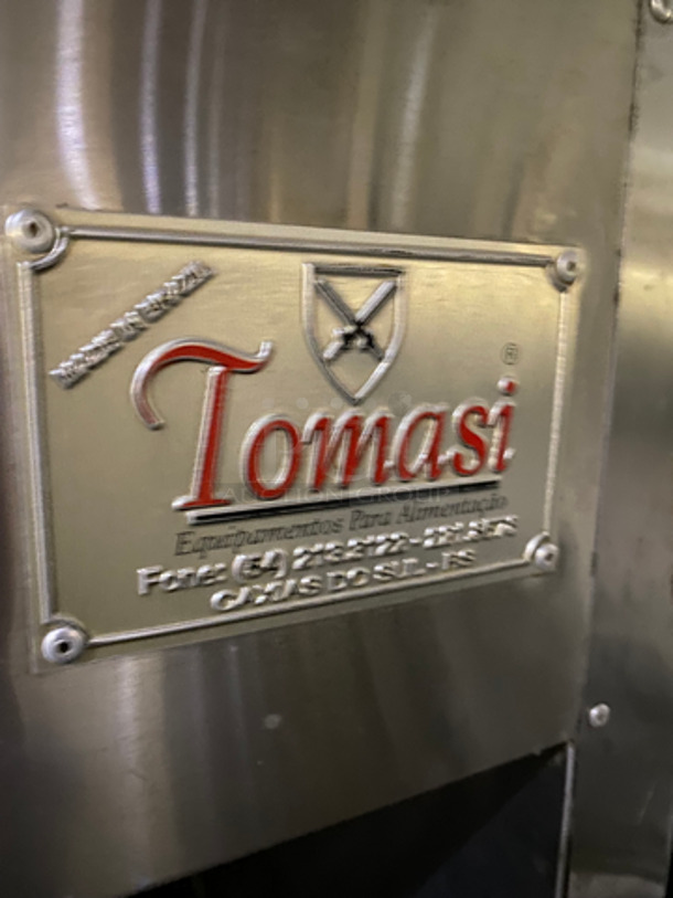 AWESOME! Tomasi Commercial Brazilian Style Natural Gas Powered Combined Rotating Charcoal/Gas Skewer Rotisserie Export Line Grill! All Stainless Steel! On Casters!  - Image 8 of 9