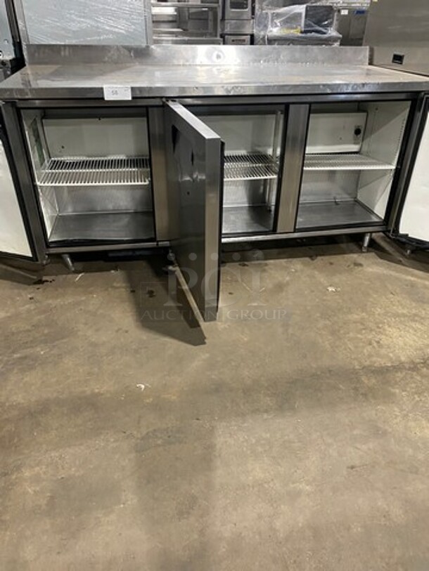 True Commercial 3 Door Lowboy/ Worktop Cooler! With poly Coated Racks! With Backsplash! All Stainless Steel! On Legs! Model: TWT72 SN: 13432767 115V 60HZ 1 Phase - Image 5 of 10