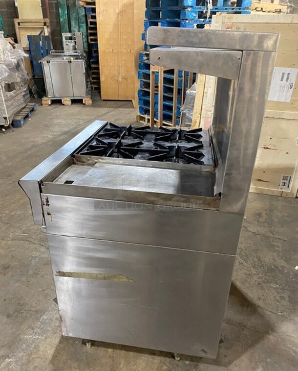 Us Range Stainless Steel Commercial Natural Gas Powered 4 Burner Range w/ Right Side Flat Top Griddle With Oven! Over Shelf And Back Splash! On Legs! - Image 3 of 10