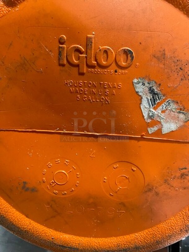 Igloo Orange And White Poly Portable 5 Gallon Beverage Cooler! With Lid! With Side Handles! - Image 7 of 8