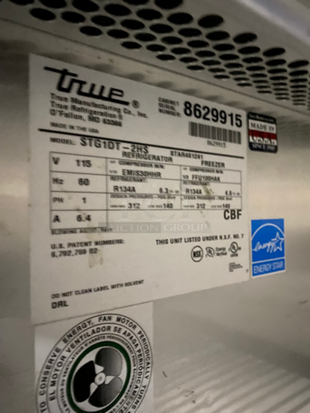 SWEET! True Commercial Reach In Refrigerator/Freezer Combo! With 2 Half Doors! With Poly Coated Racks! All Stainless Steel! On Casters! Model: STG1DT2HS SN: 8629915 115V 60HZ 1 Phase! Works Great! - Image 7 of 9