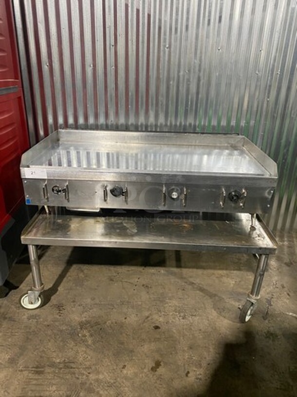 Vulcan Stainless Steel Commercial Natural Gas Powered Mirror Shine Flat Top Griddle! With Back & Side Splashes! On Equipment Stand! On Casters!