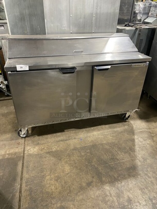 Beverage Air Commercial Refrigerated Mega Top Sandwich Prep Table! With 2 Door Storage Space Underneath! Poly Coated Racks! All Stainless Steel! On Casters! Model: SPE6016 SN: 10904853 115V 60HZ 1 Phase - Image 1 of 9