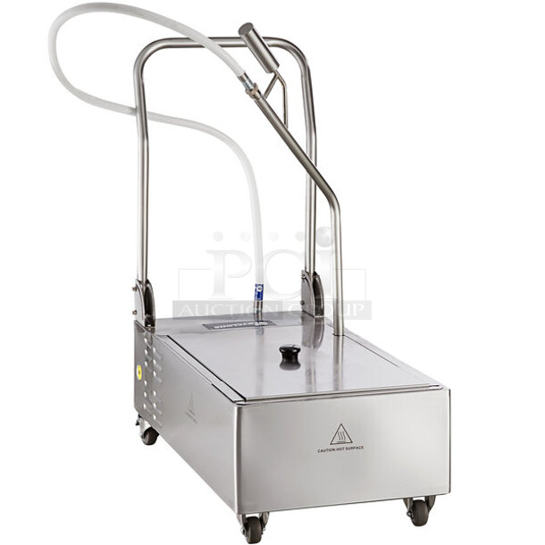 BRAND NEW SCRATCH AND DENT! 2023 Fryclone 259FLTRM50 Stainless Steel Commercial 70 Pound Oil Filtration System on Commercial Casters. 120 Volts, 1 Phase.  - Image 1 of 5