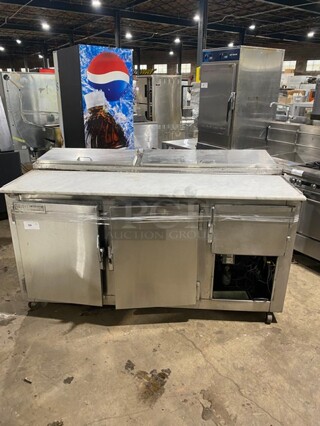 Bari Commercial Refrigerated Pizza Prep Table! With Marble Top! With 3 Door Underneath Storage Space! All Stainless Steel! On Casters!