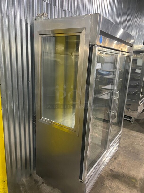 True Stainless Steel 2 Door Glass Display Cooler With Poly Racks!  - Image 2 of 8