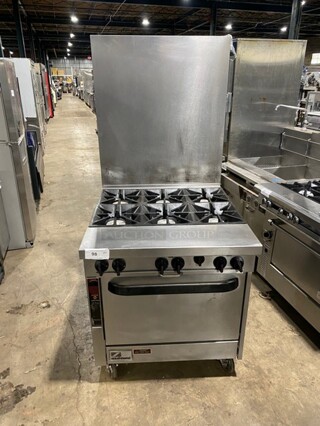 NICE! Southbend Commercial 6 Burner Stove! With Full Size Oven Underneath! With Raised Backsplash! All Stainless Steel! Model P32DBBB Serial 05M09248! On Casters!