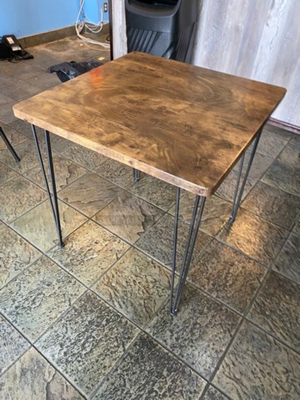 Brown Wooden Pattern Square Table! Black Metal Legs! 2x Your Bid! - Image 4 of 5