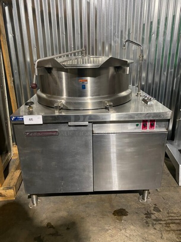 Southbend Commercial Direct Steam Powered 40 Gallon Tilt Kettle! All Stainless Steel! Model DMT40 Serial 903583KK0894! On Legs! GOES WELL WITH LOT #47!!!