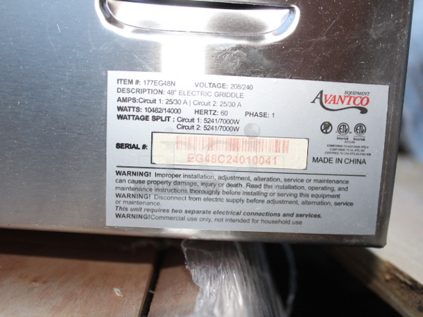 BRAND NEW SCRATCH & DENT! Avantco EG48N 48" Electric Countertop Griddle - 208/240V, 10482W-14000W. Minor denting, missing cord. S/N ECG48C24010041	 - Image 4 of 5