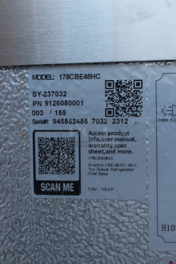 BRAND NEW SCRATCH & DENT! Avantco CBE-48-HC 48" 2 Drawer Refrigerated Chef Base. 115v S/N: 945852485 7032 2312 48-3/8x32-1/8x25-3/16 - Image 5 of 7