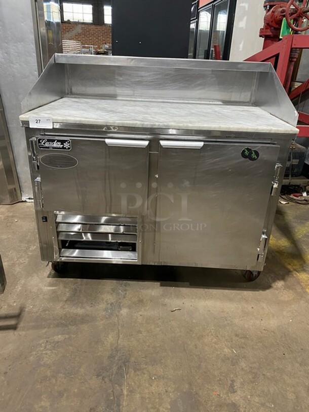 Leader! All Stainless Steel Refrigerated Pizza Marble Table Top! Model DR48SC! 115V! 60HZ! 1Phase! On Casters!
 - Image 1 of 10