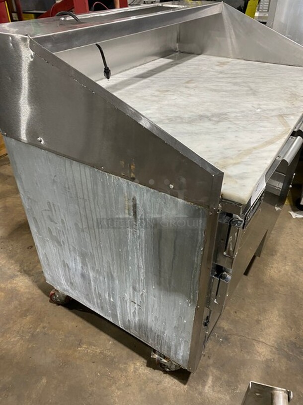 Leader! All Stainless Steel Refrigerated Pizza Marble Table Top! Model DR48SC! 115V! 60HZ! 1Phase! On Casters!
 - Image 10 of 10